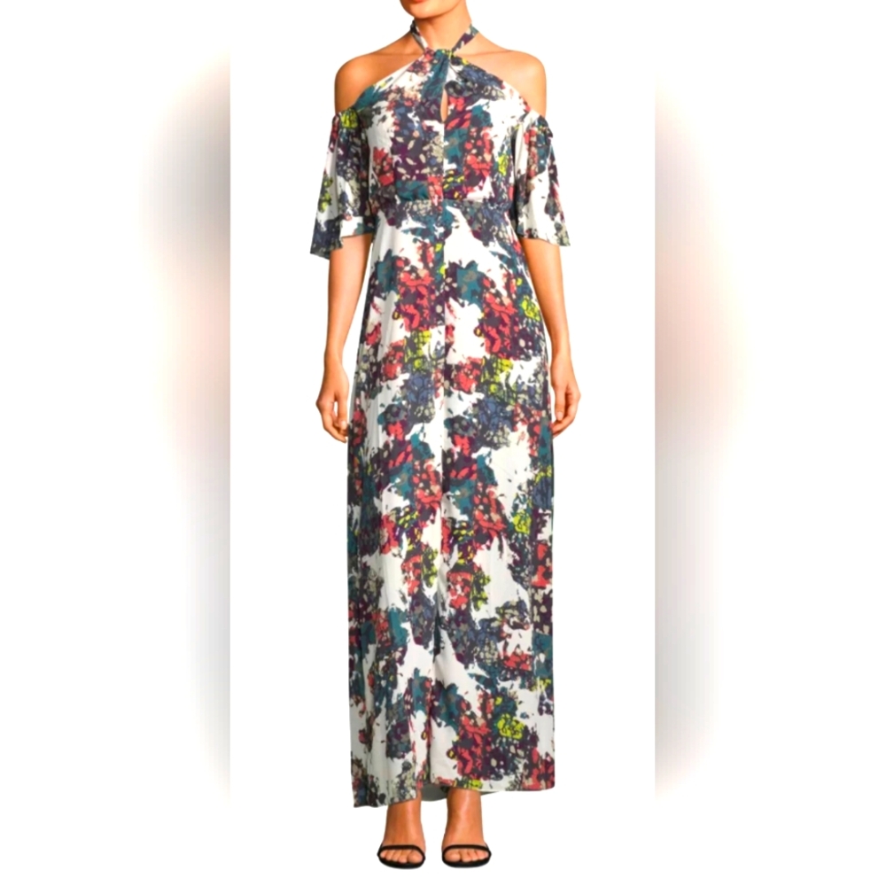 Reg $300 BCBGMAXAZRIA Kelley Off-The-Shoulder Halter Gown Size 4 - Picture 3 of 7